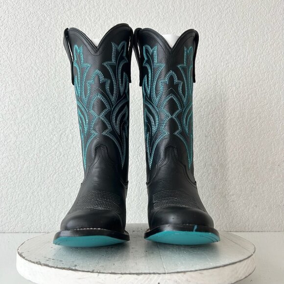 Lane Saratoga Womens Square Toe Cowboy Boots 8 Black Turquoise Western Mid Calf - Picture 5 of 12